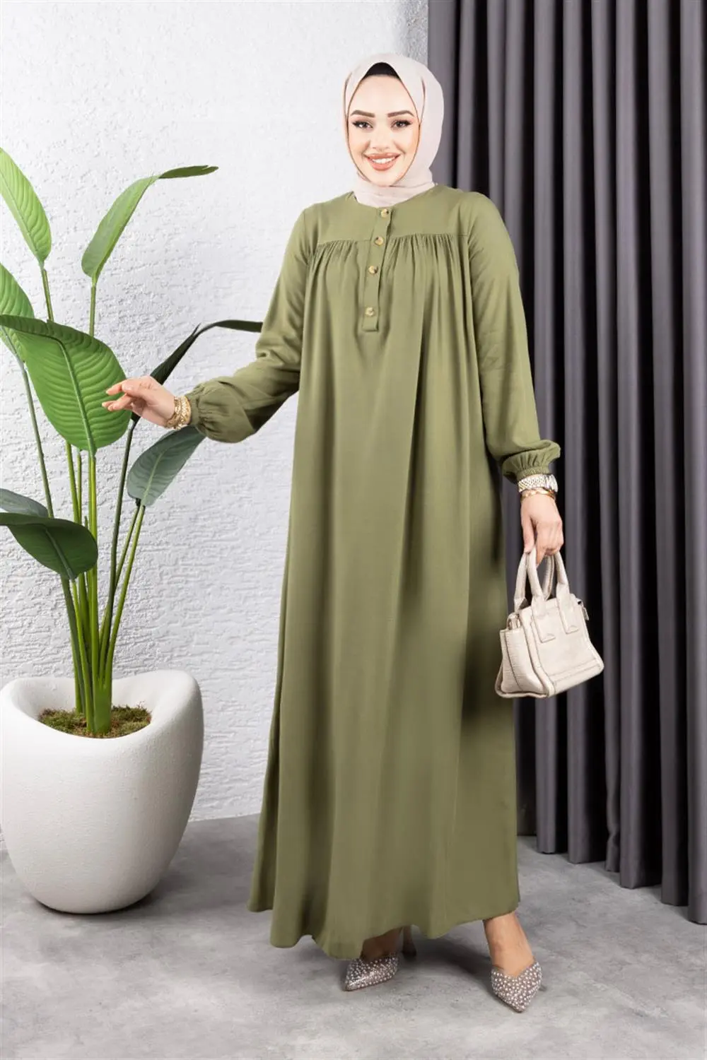 Half Buttoned Viscose Dress-detail