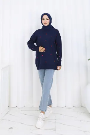 Heart Embroidered Knitwear Sweater