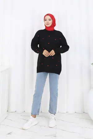 Heart Embroidered Knitwear Sweater