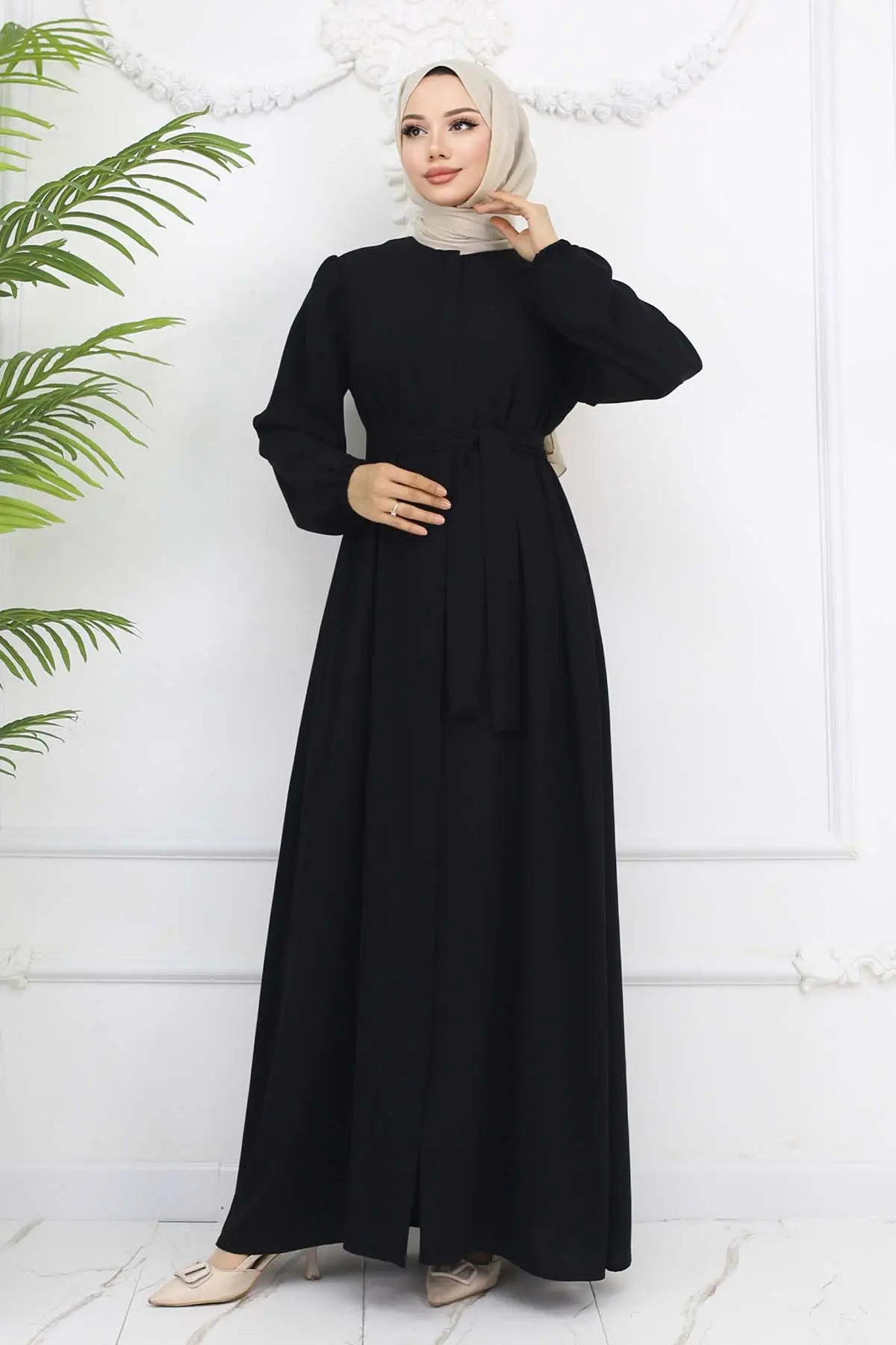 Hidden Zipper Belted Abaya-detail