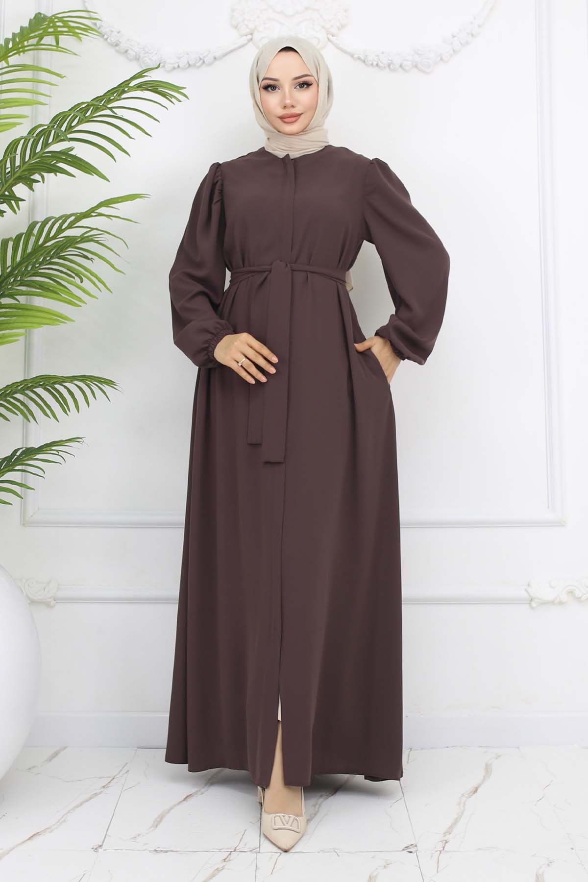 Hidden Zipper Belted Abaya