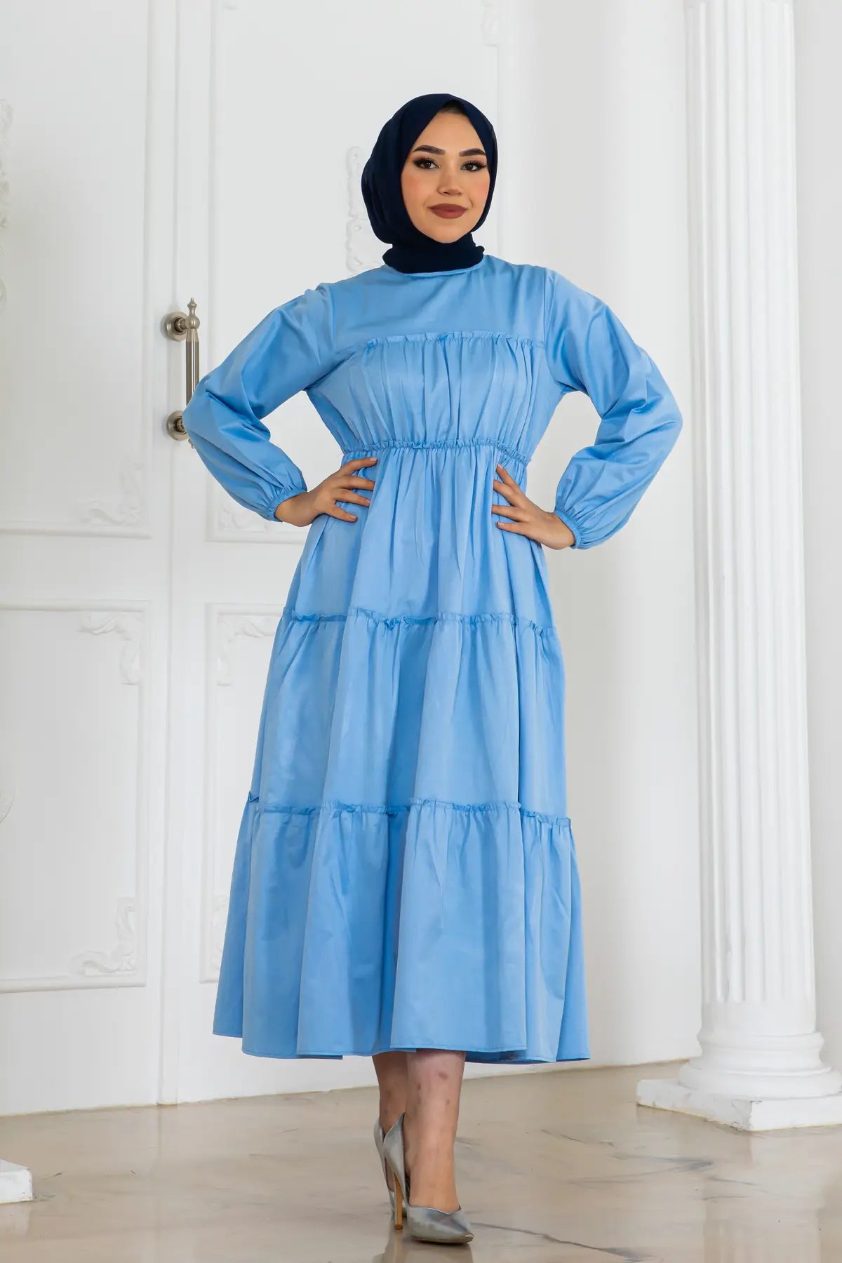 Hijab Dress With Elastic Sleeves-detail