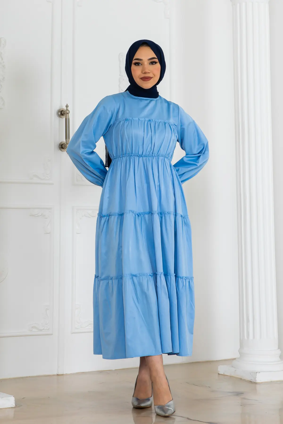 Hijab Dress With Elastic Sleeves-detail