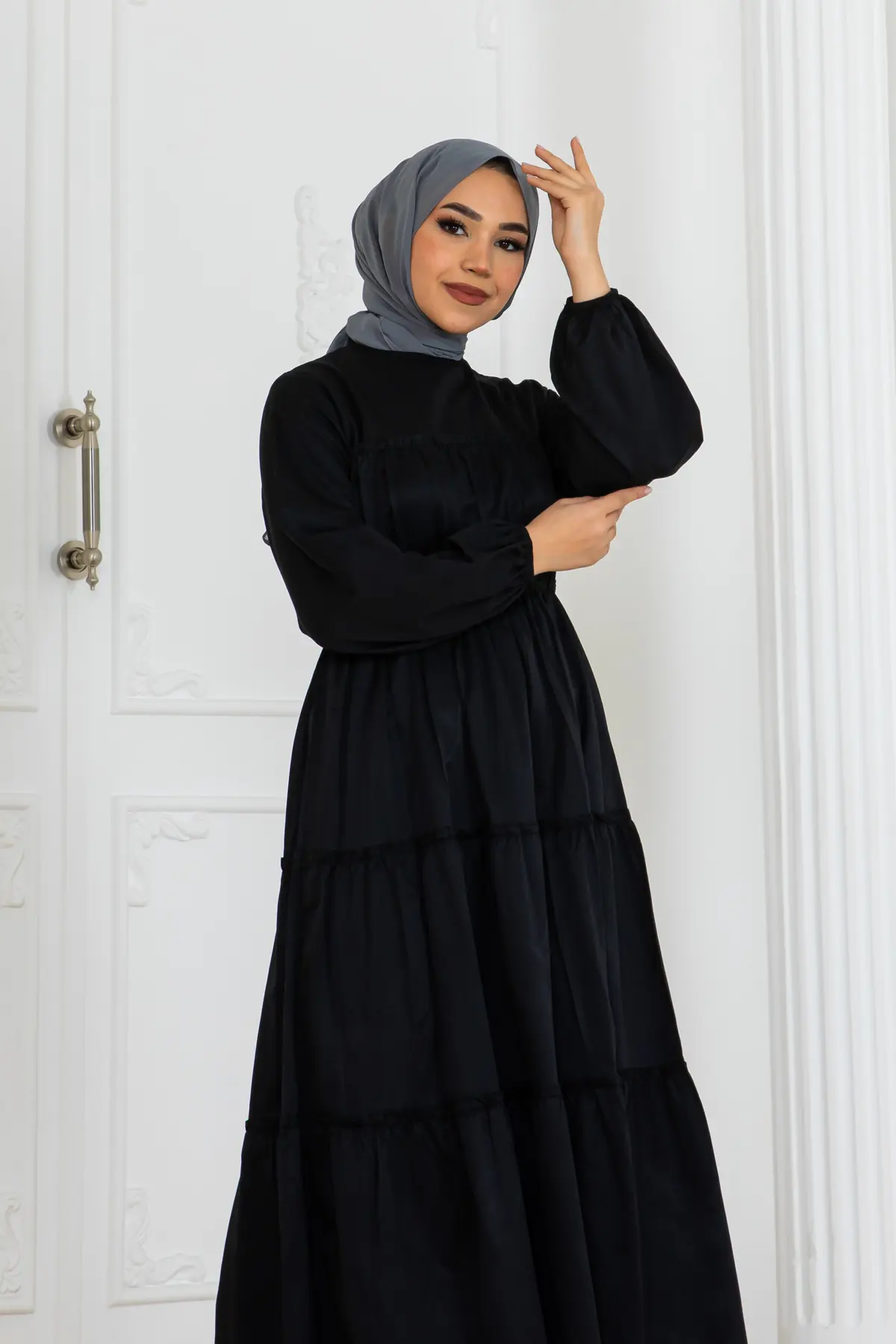 Hijab Dress With Elastic Sleeves-detail