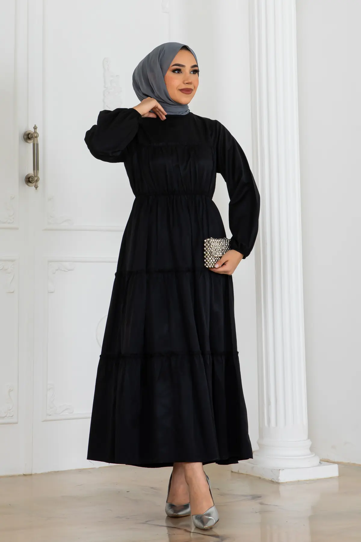 Hijab Dress With Elastic Sleeves-detail