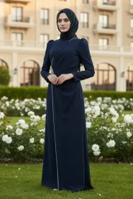 Hijab Evening Dress With Side Strip Stone Detail