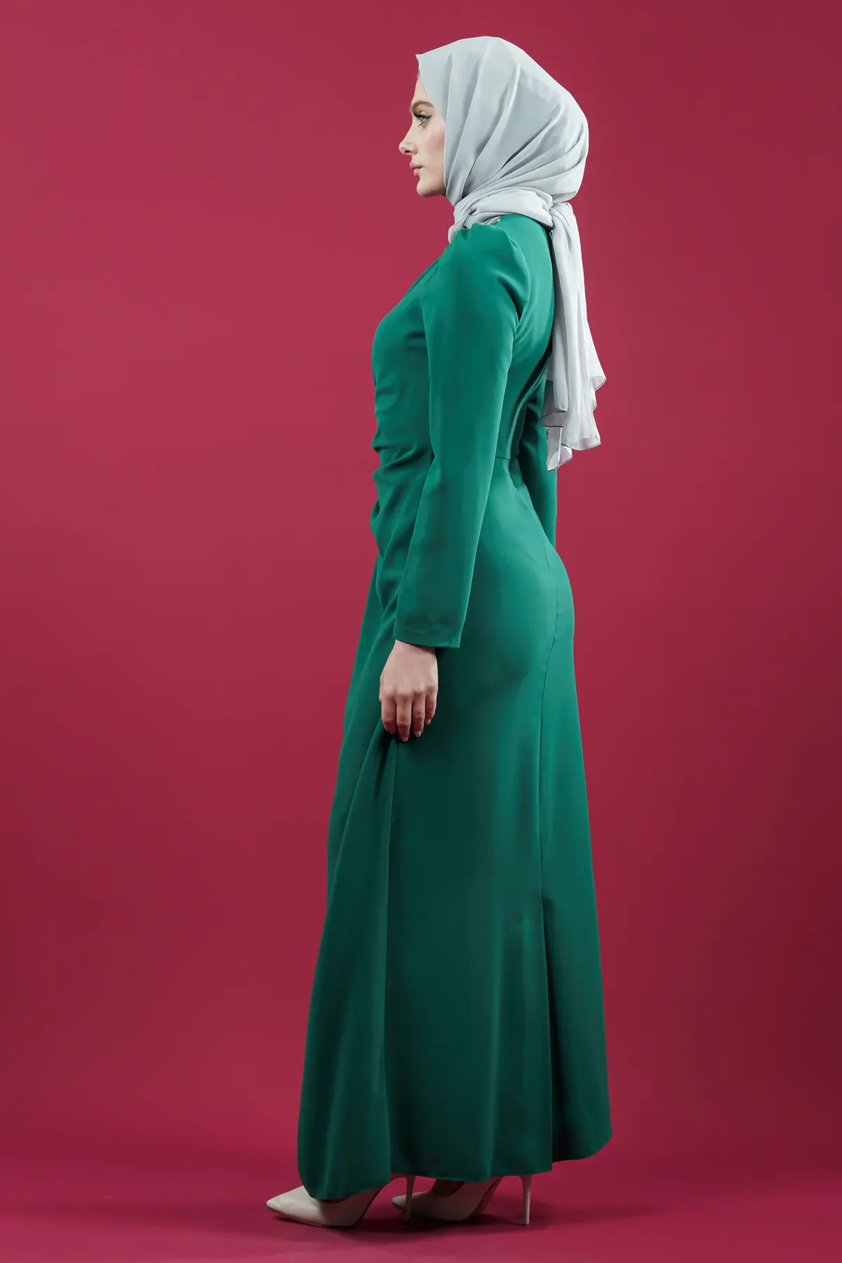Hijab Evening Dress With Side Strip Stone Detail-detail