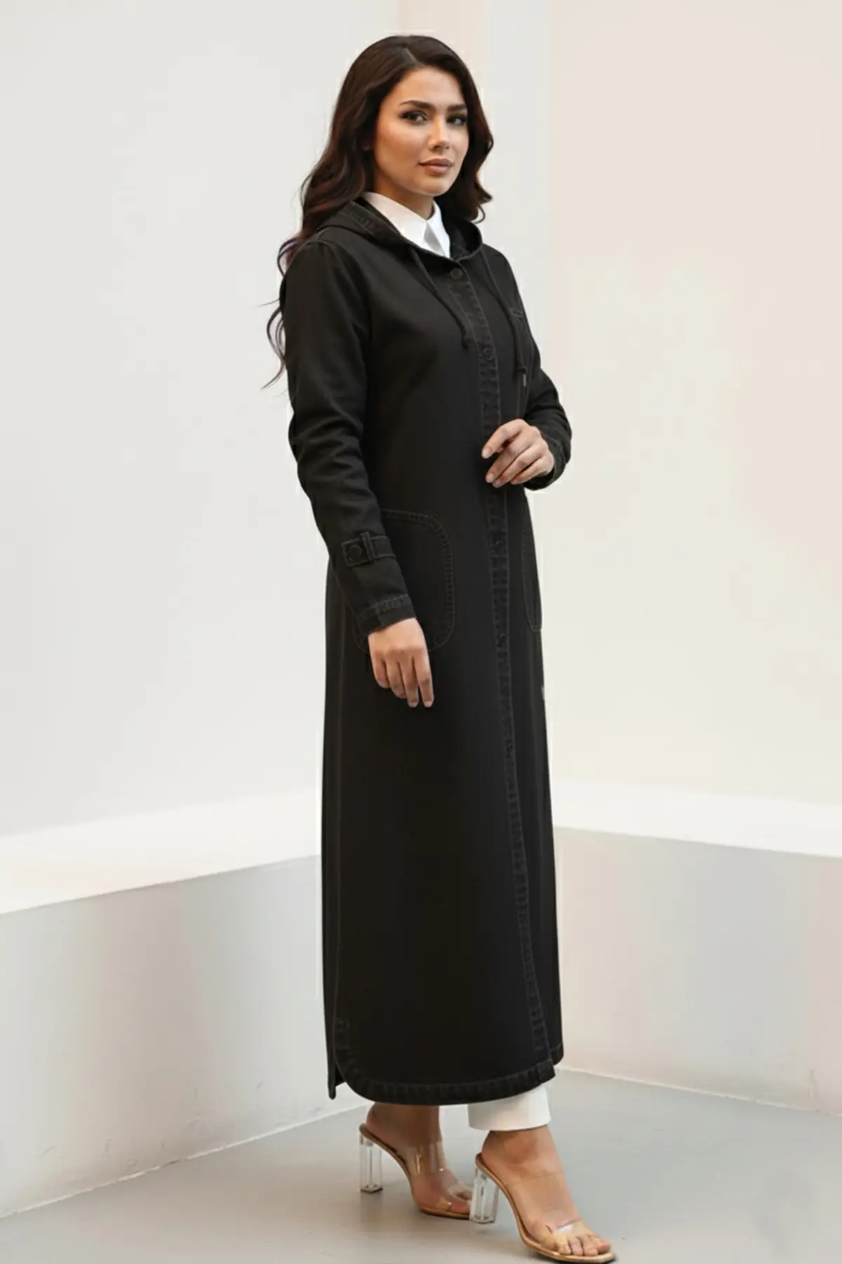 Hooded Button-down Denim Sport Jacket-detail