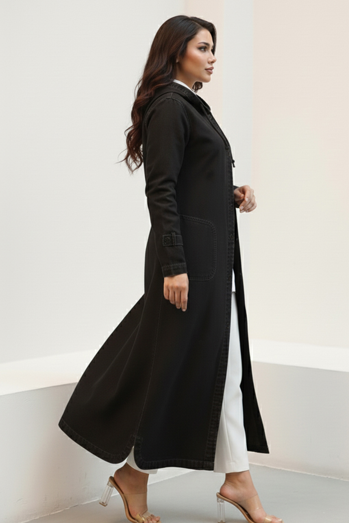 Hooded Button-down Denim Sport Jacket