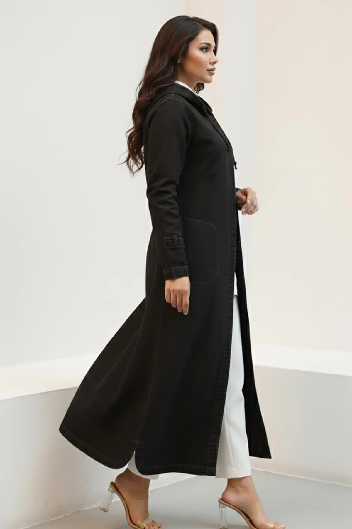 Hooded Button-down Denim Sport Jacket