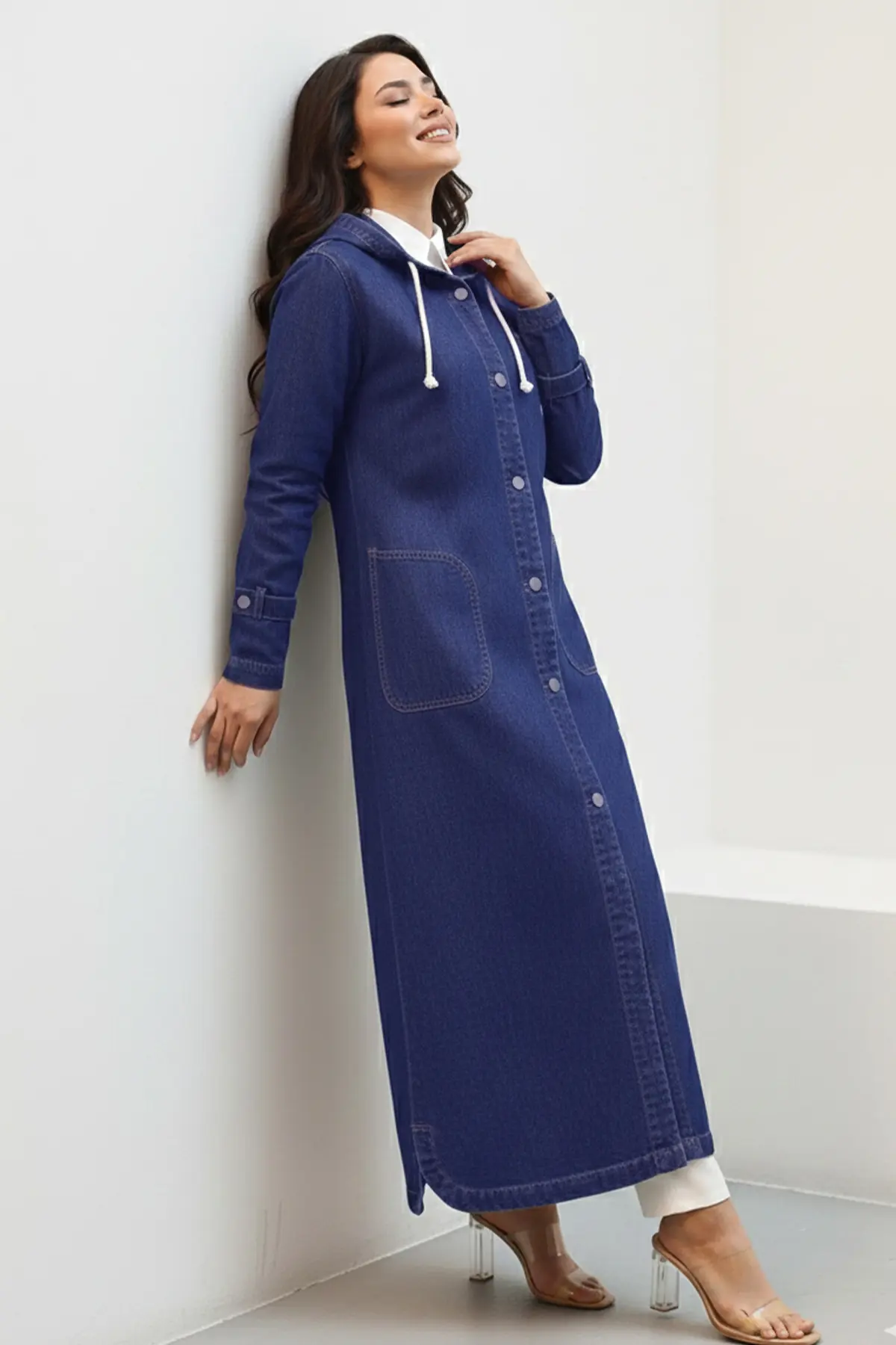 Hooded Button-down Sport Denim Jacket-detail