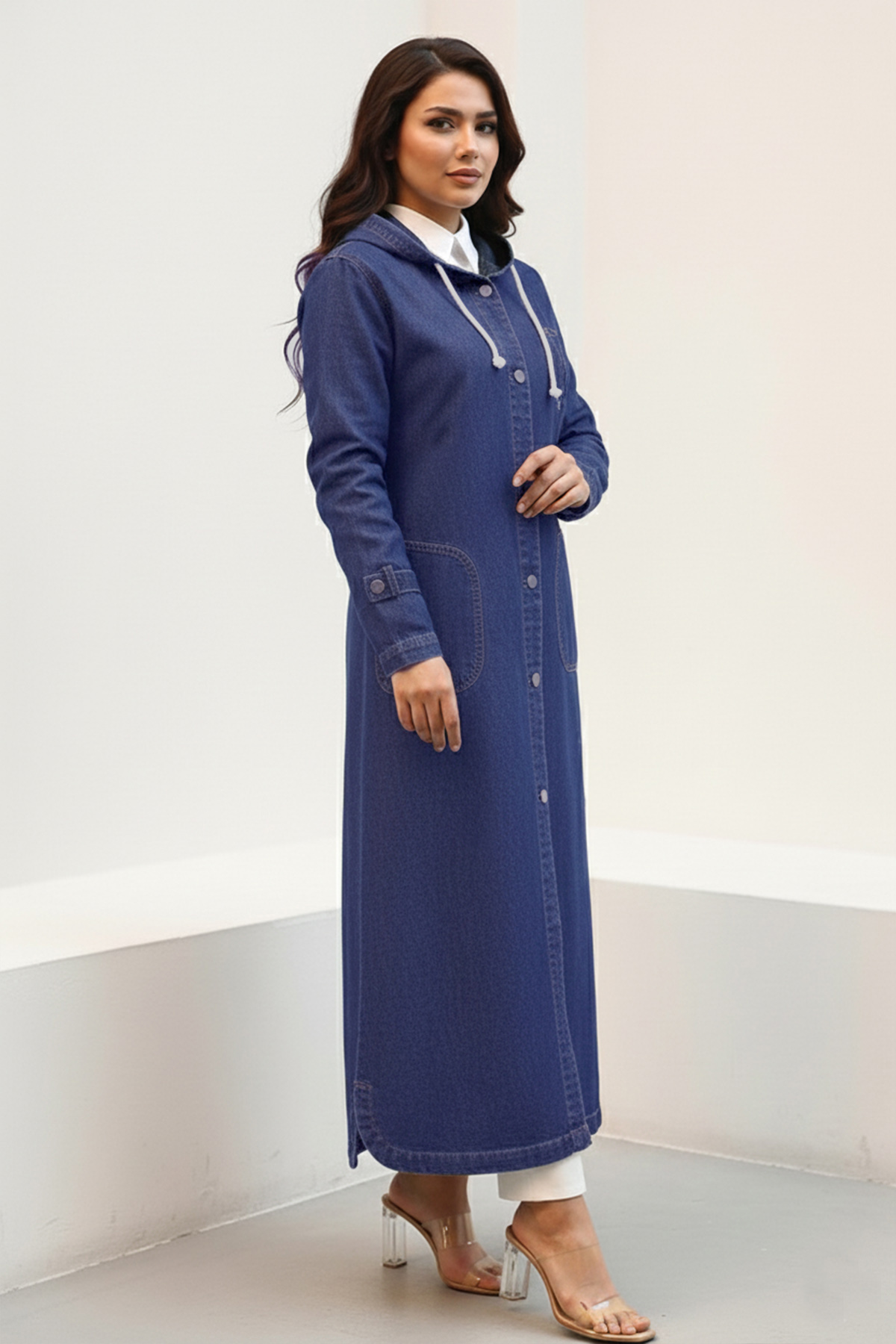 Hooded Button-down Sport Denim Jacket