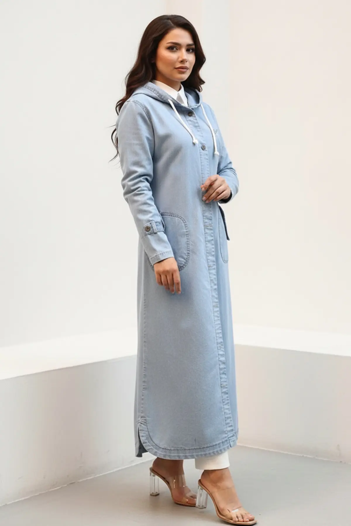 Hooded Button-down Sport Denim Jacket-detail