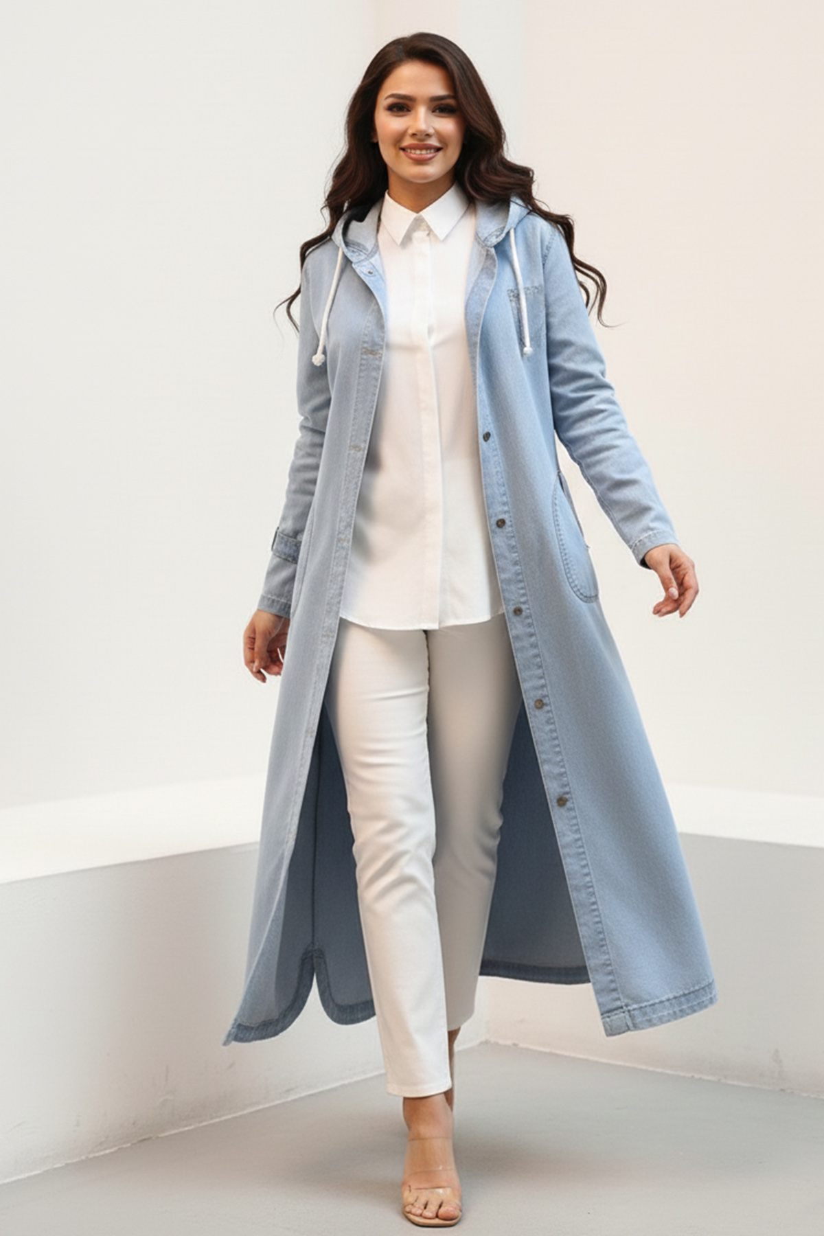 Hooded Button-down Sport Denim Jacket