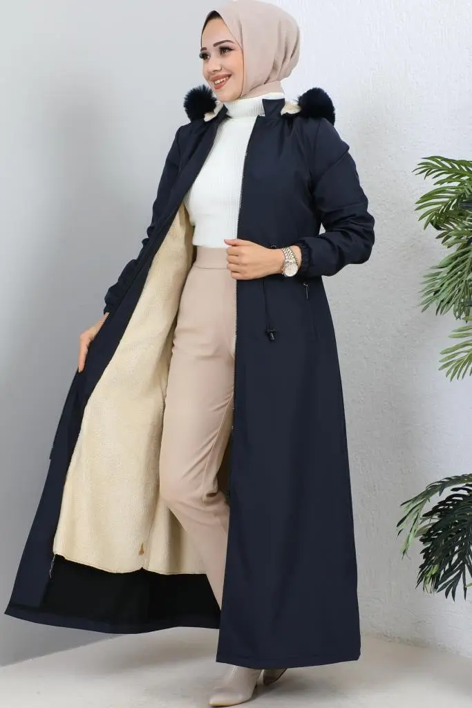 Hooded Long Coat With Fur Collar-detail