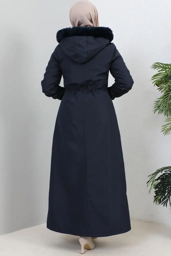 Hooded Long Coat With Fur Collar-detail