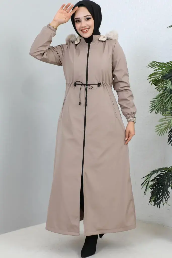 Hooded Long Coat With Fur Collar