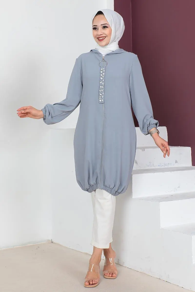 Hooded Modest Tunic Grey-detail