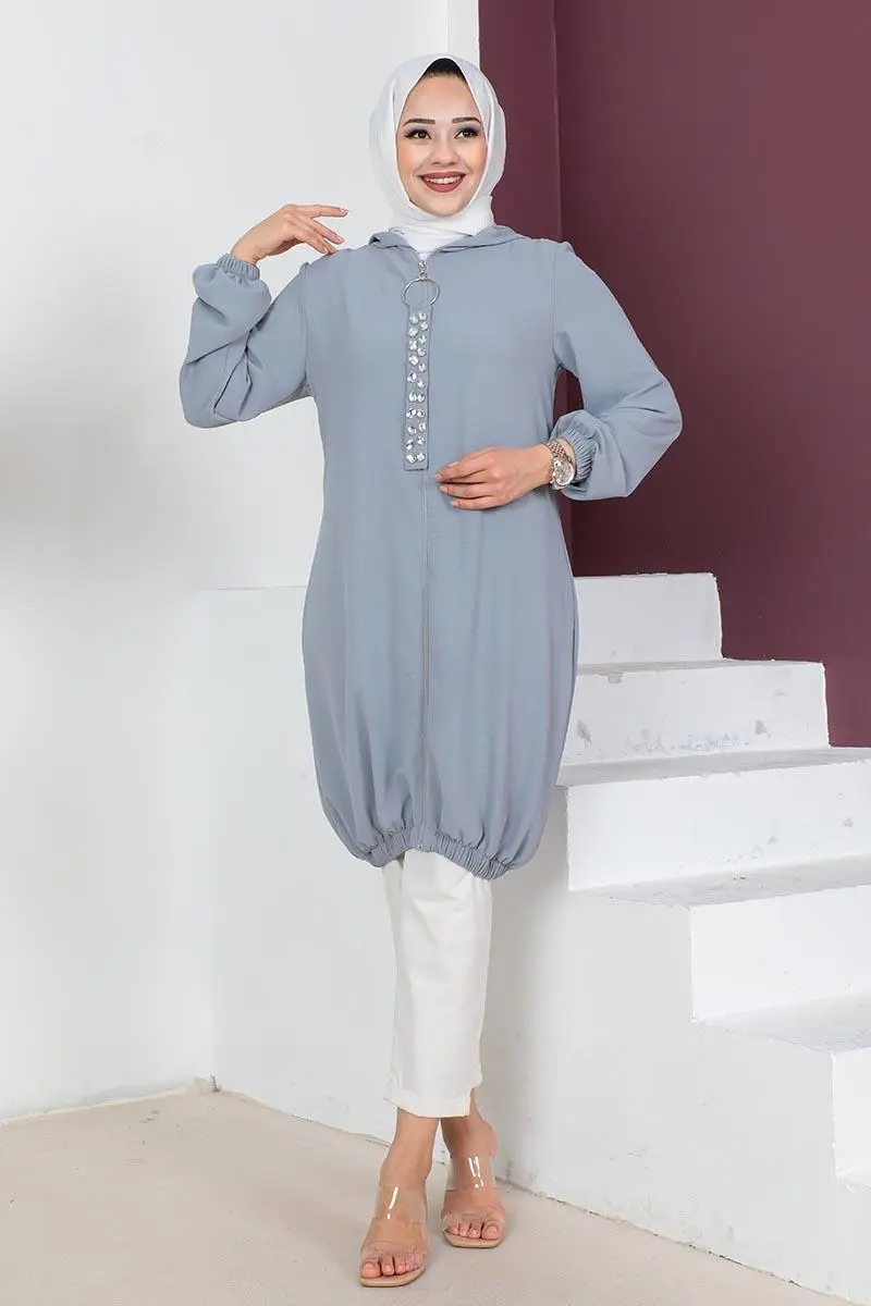 Hooded Modest Tunic Grey-detail