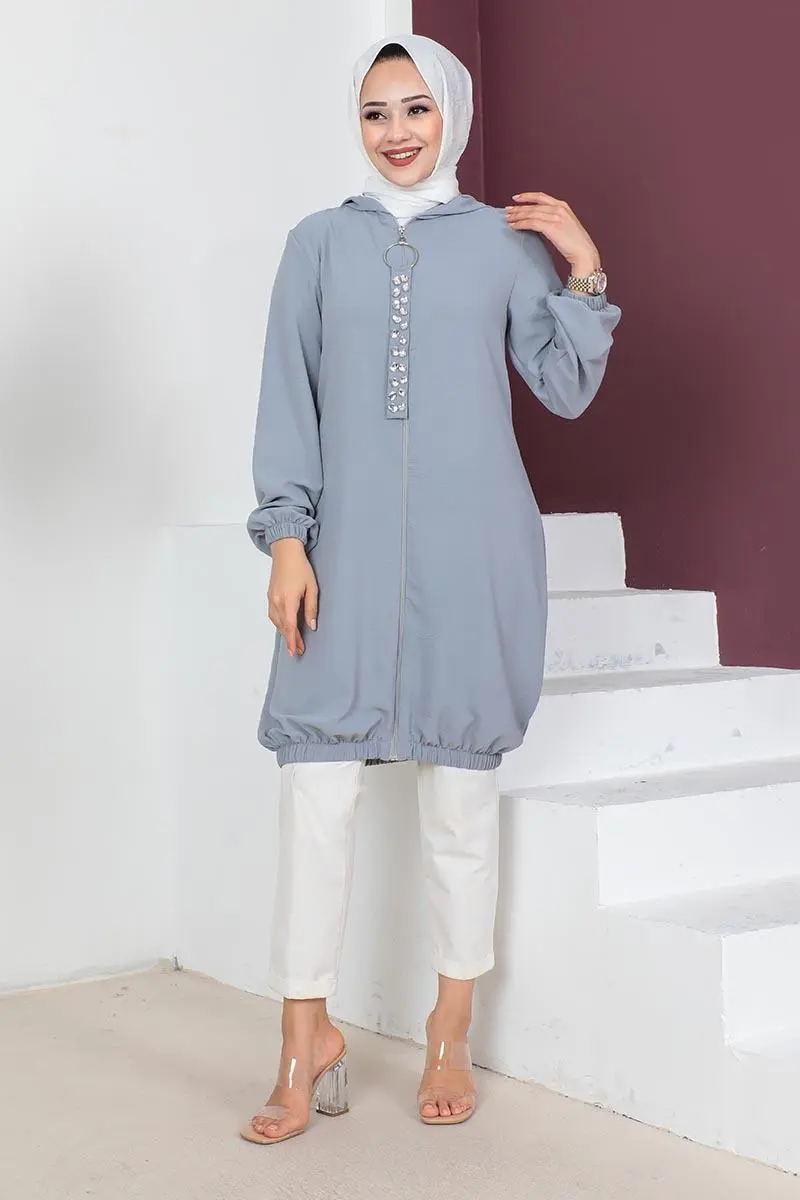 Hooded Modest Tunic Grey-detail