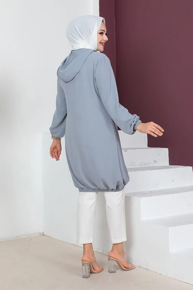 Hooded Modest Tunic Grey-detail