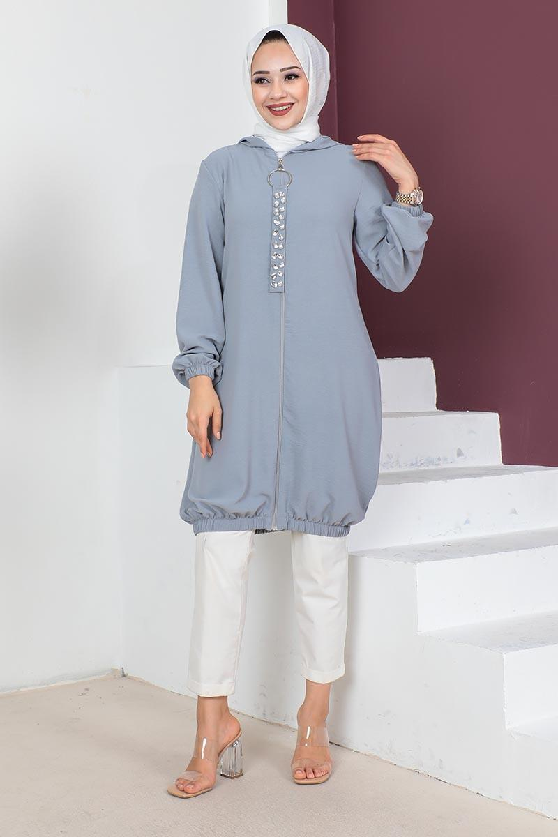 Hooded Modest Tunic Grey