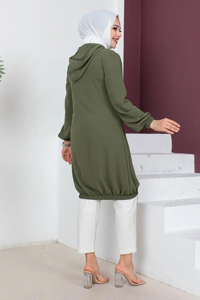 Hooded Modest Tunic Khaki-detail