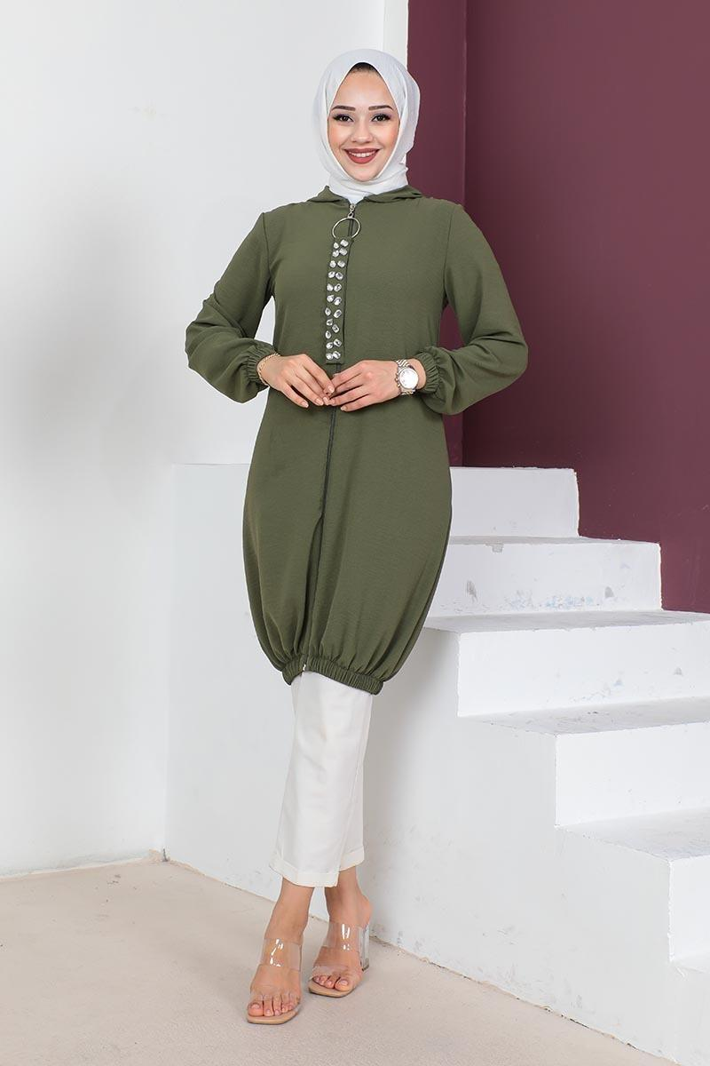 Hooded Modest Tunic Khaki