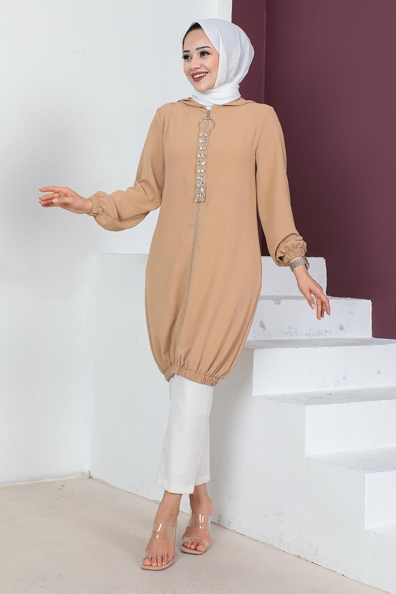 Hooded Modest Tunic Tan