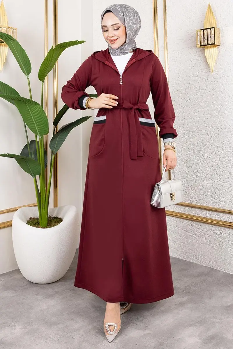 Hooded Ribbed Abaya-detail