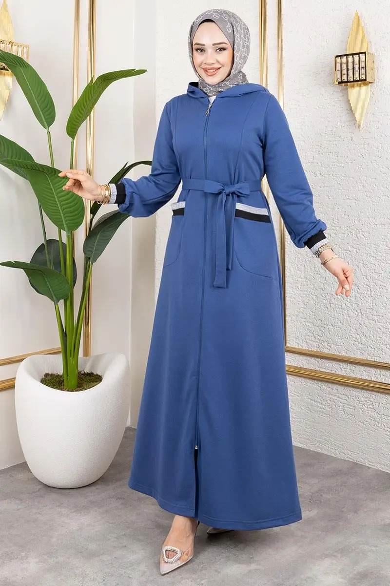 Hooded Ribbed Abaya-detail