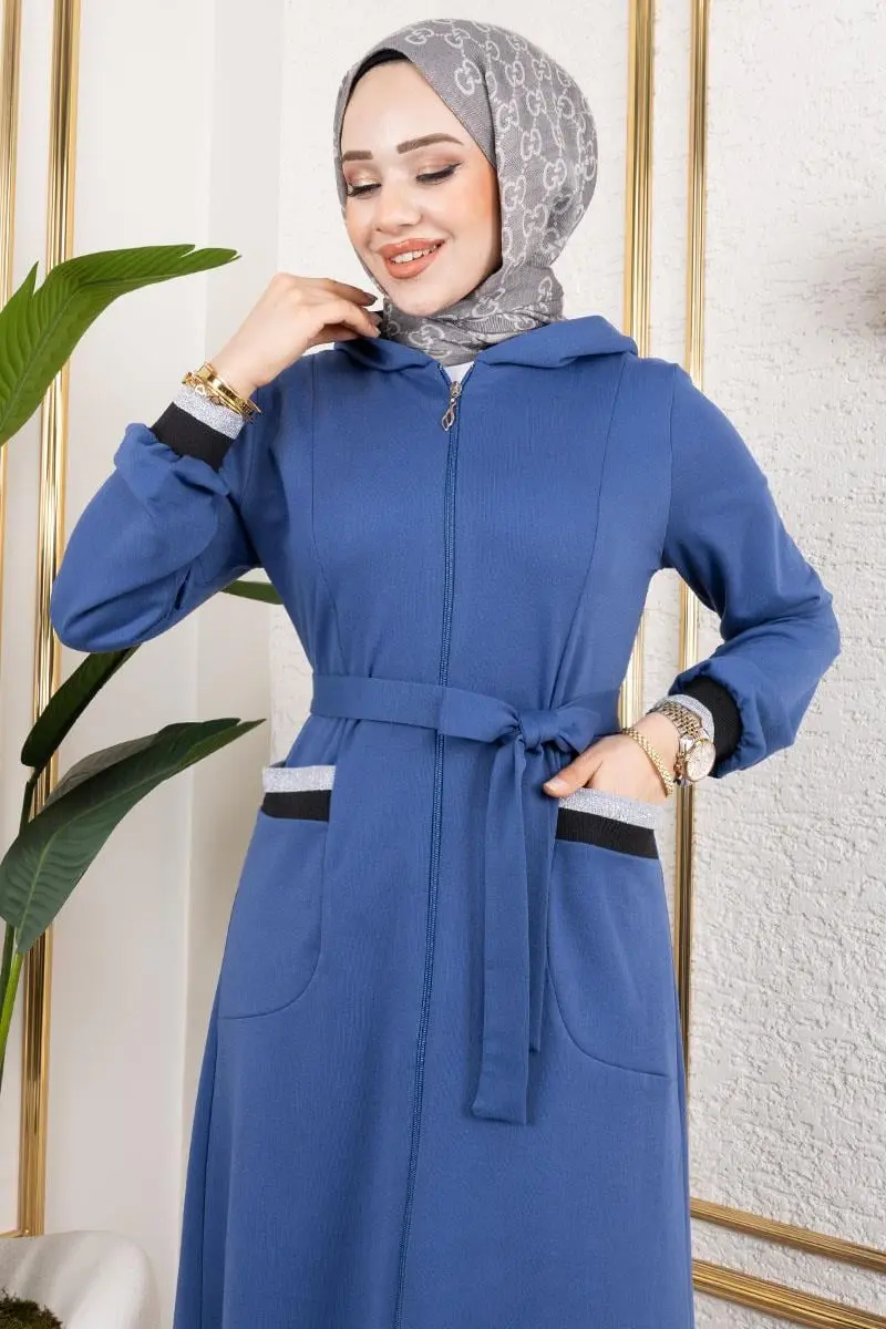 Hooded Ribbed Abaya-detail