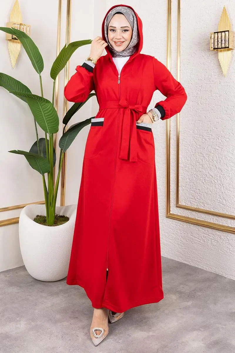 Hooded Ribbed Abaya-detail