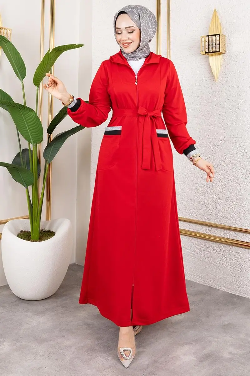 Hooded Ribbed Abaya-detail