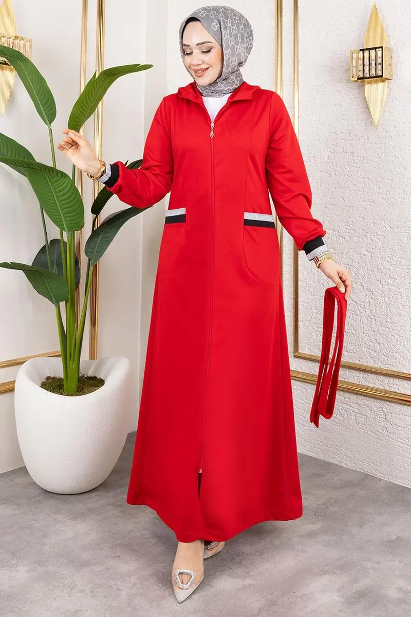 Hooded Ribbed Abaya