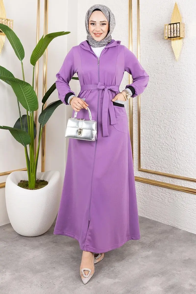 Hooded Ribbed Abaya-detail