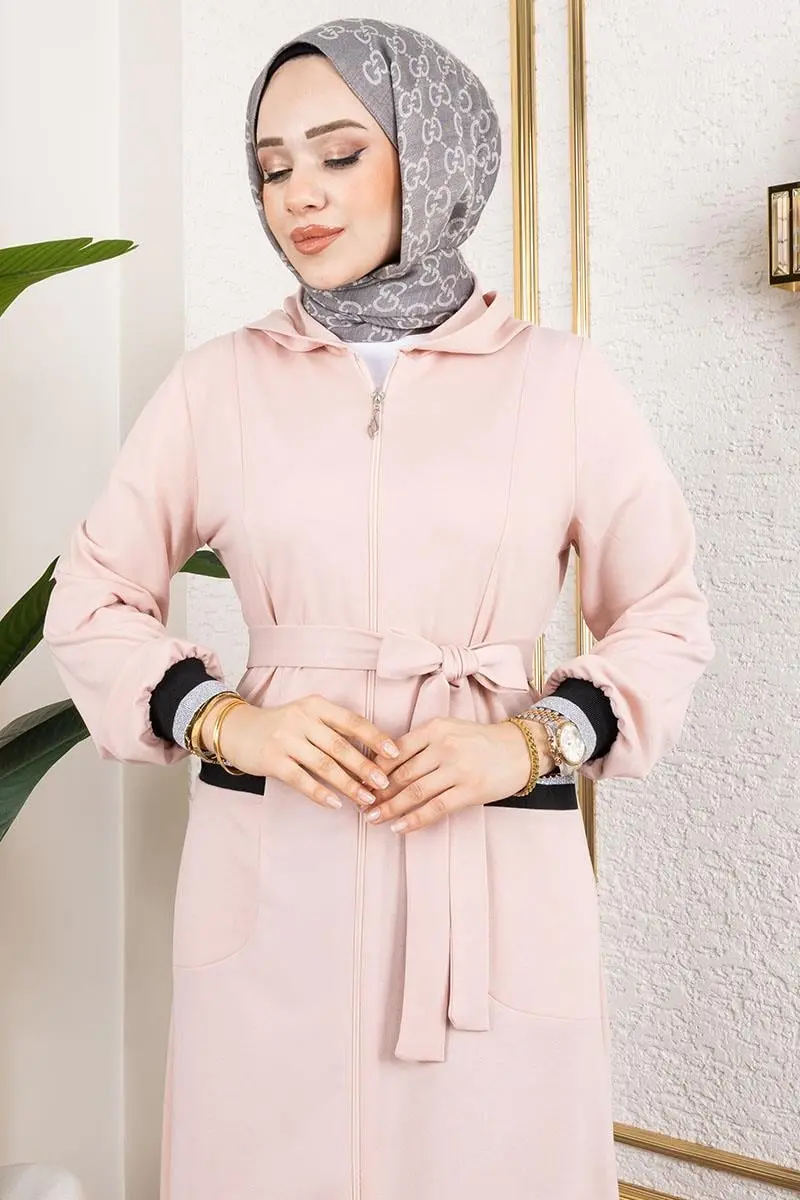 Hooded Ribbed Abaya-detail