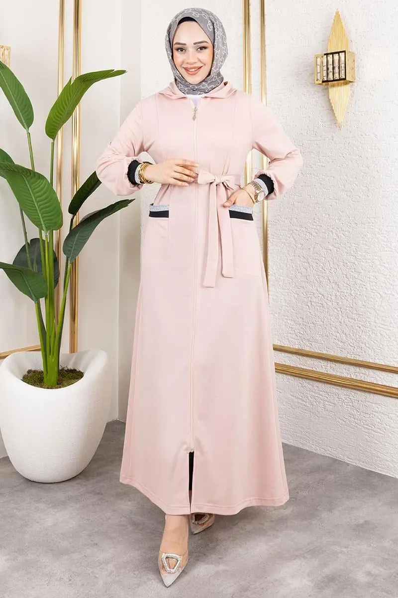 Hooded Ribbed Abaya-detail