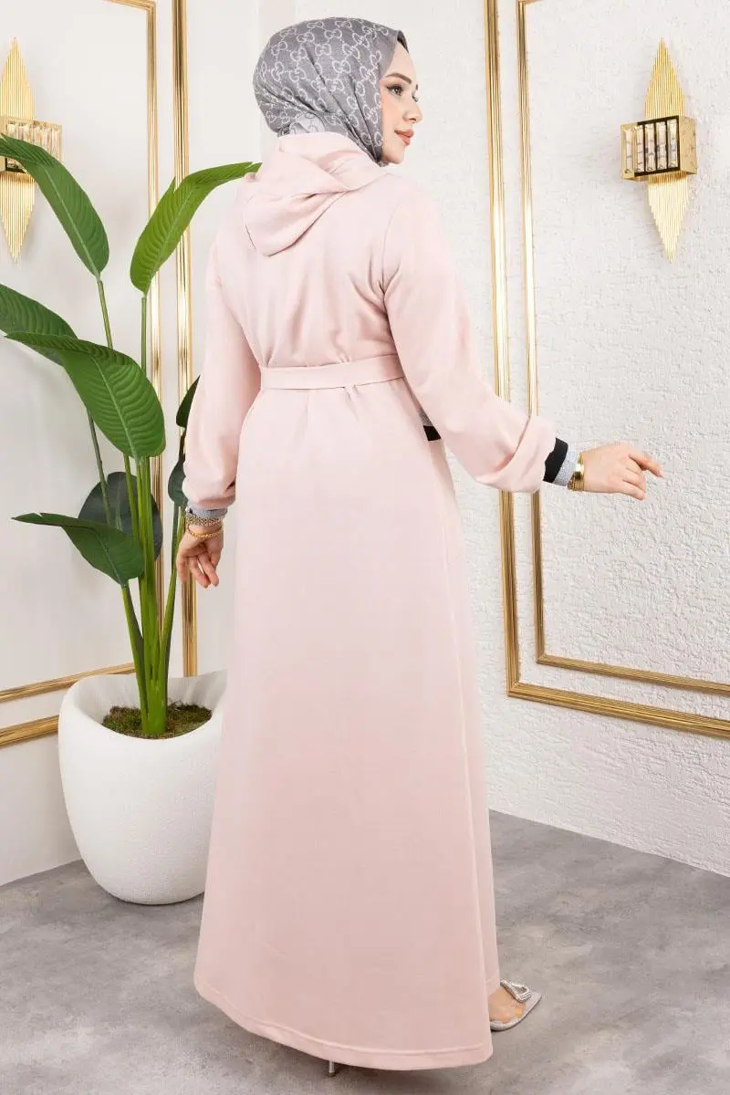 Hooded Ribbed Abaya-detail