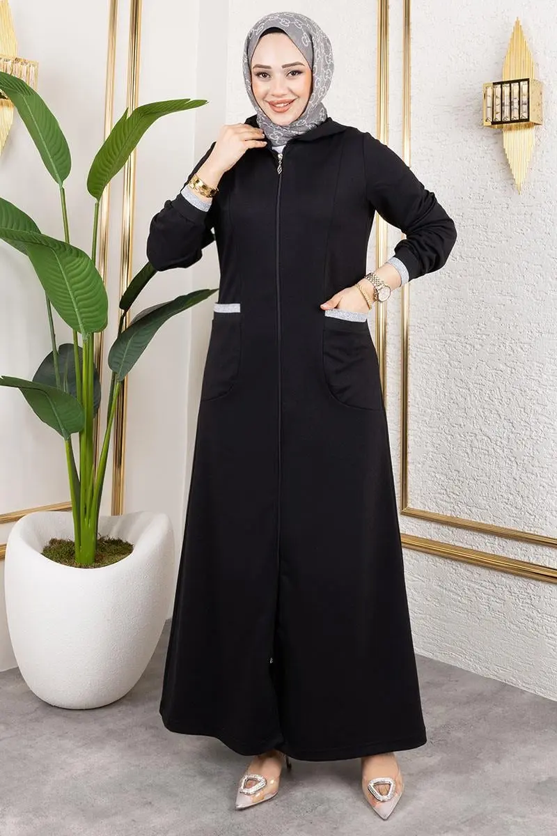 Hooded Ribbed Abaya-detail
