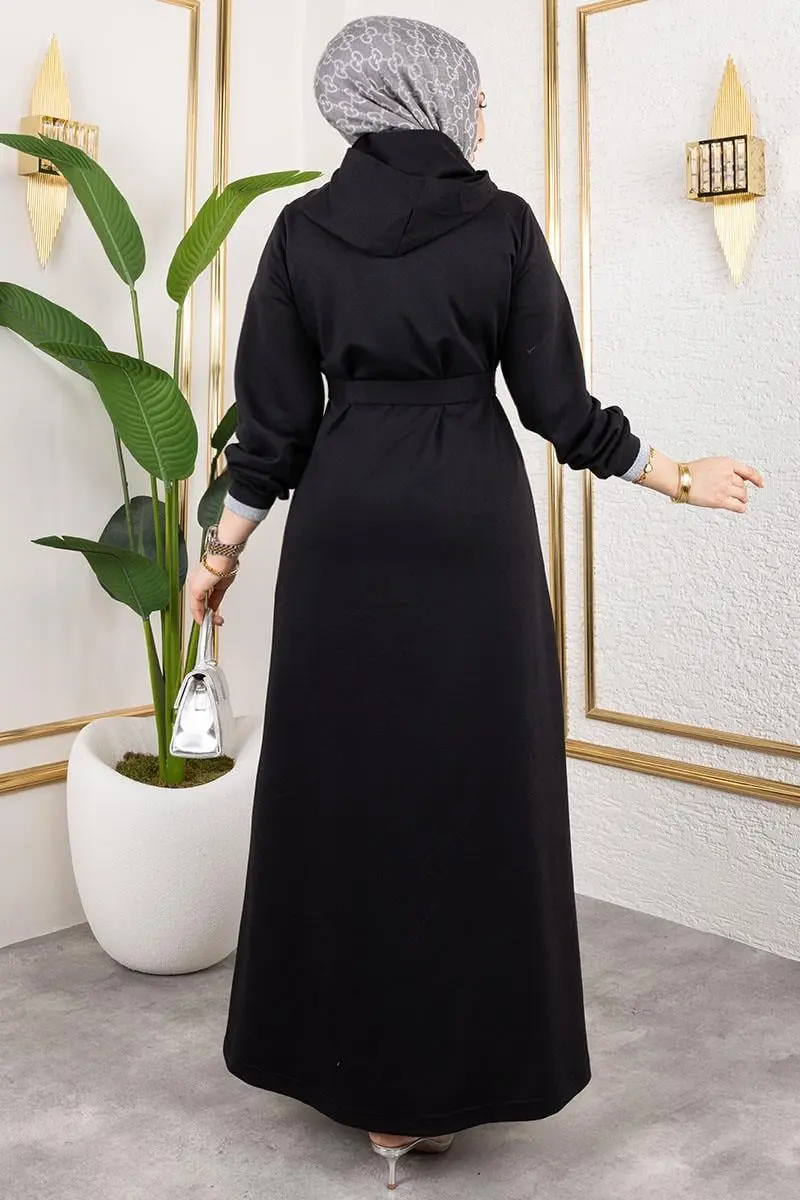 Hooded Ribbed Abaya-detail
