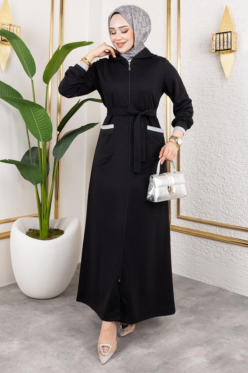 Hooded Ribbed Abaya