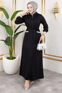 Hooded Ribbed Abaya