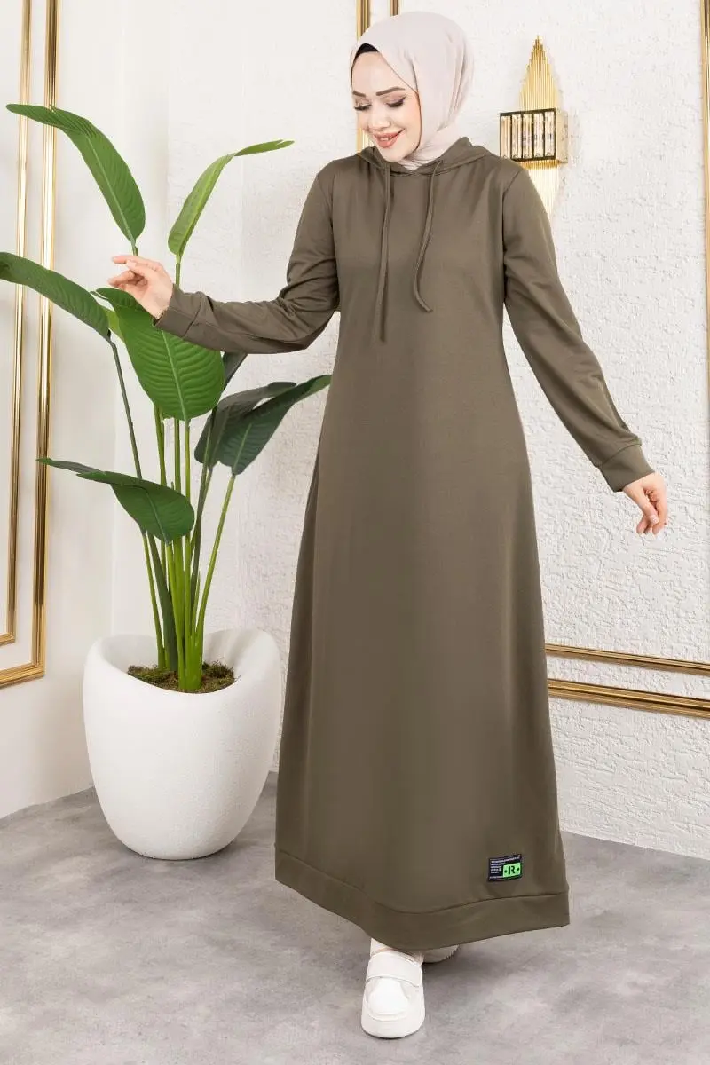 Hooded Sports Dress With Emblem Detail-detail