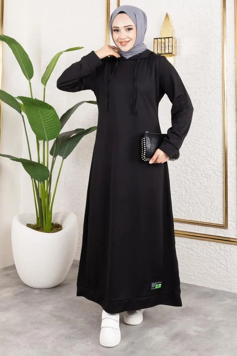 Hooded Sports Dress With Emblem Detail-detail