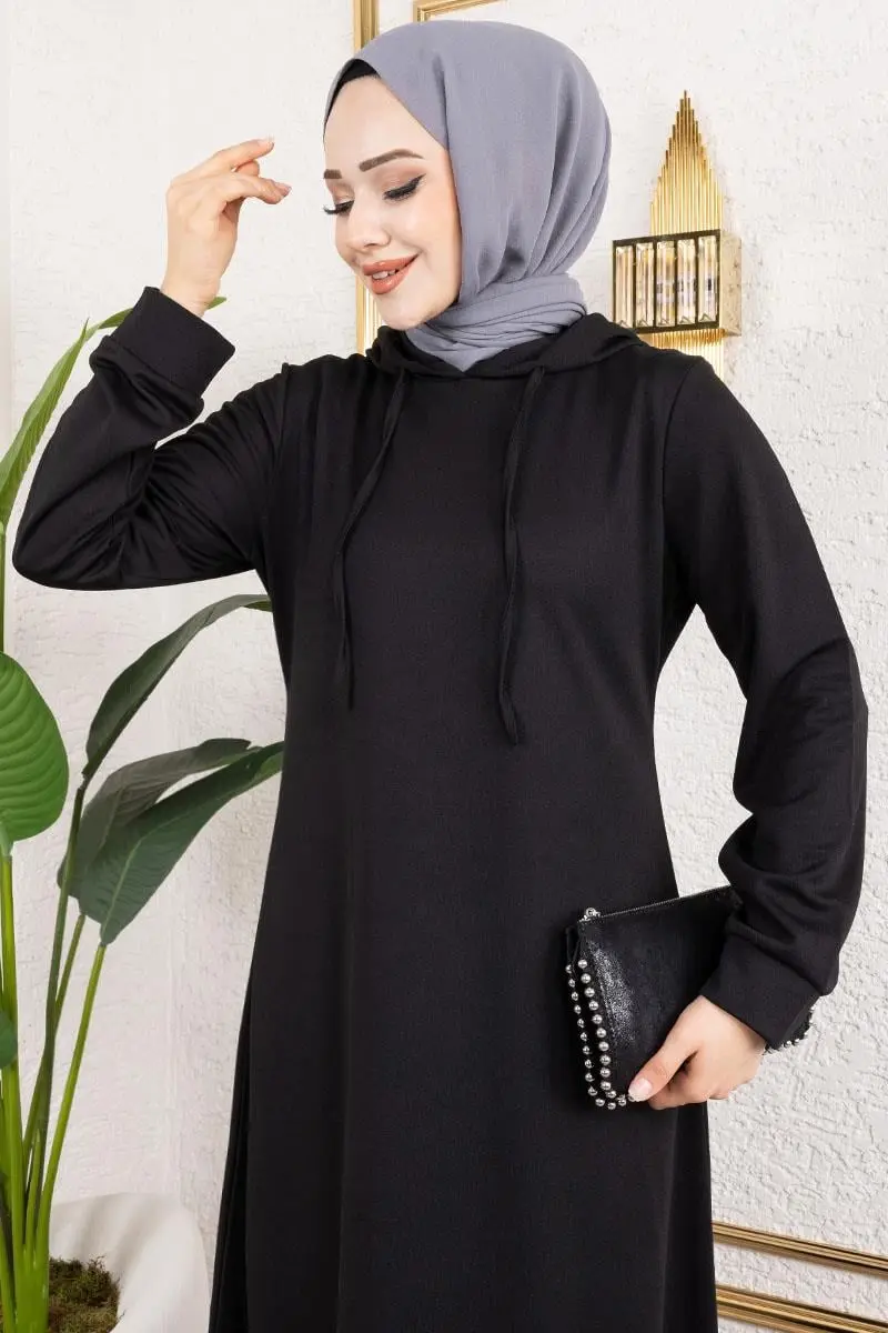 Hooded Sports Dress With Emblem Detail-detail