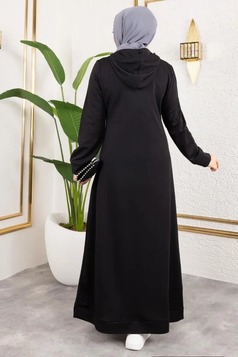 Hooded Sports Dress With Emblem Detail-detail