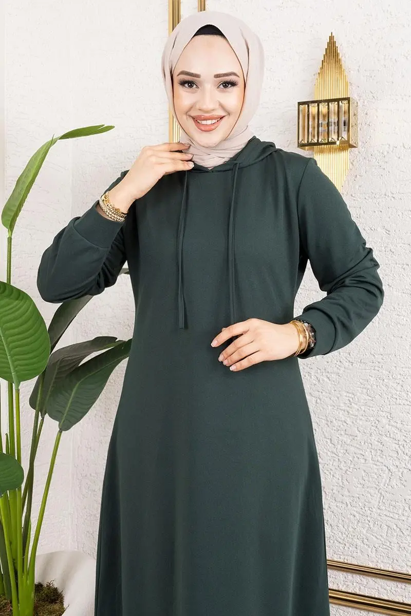 Hooded Sports Dress With Emblem Detail-detail