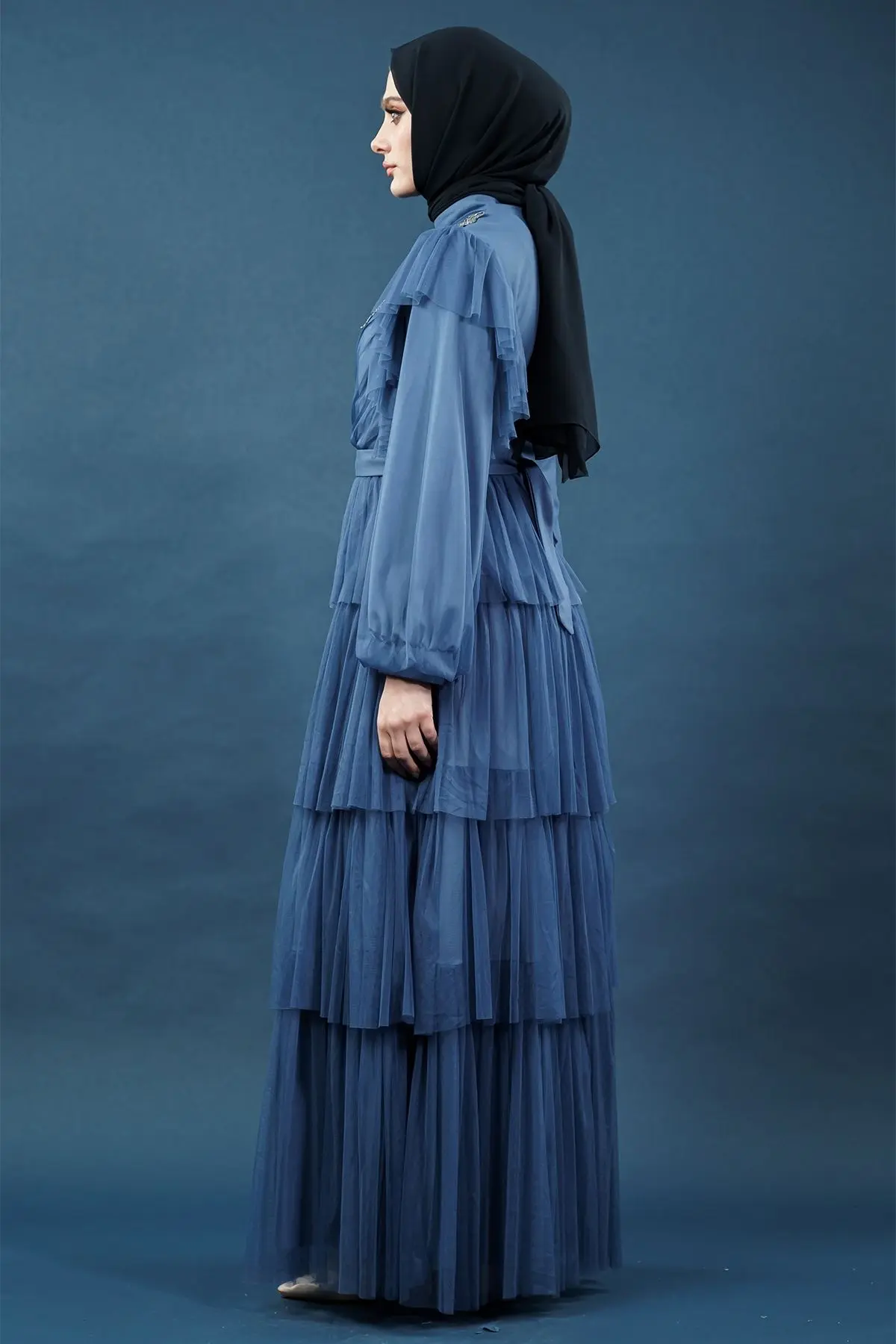 Indigo Collor Evening Dress-detail