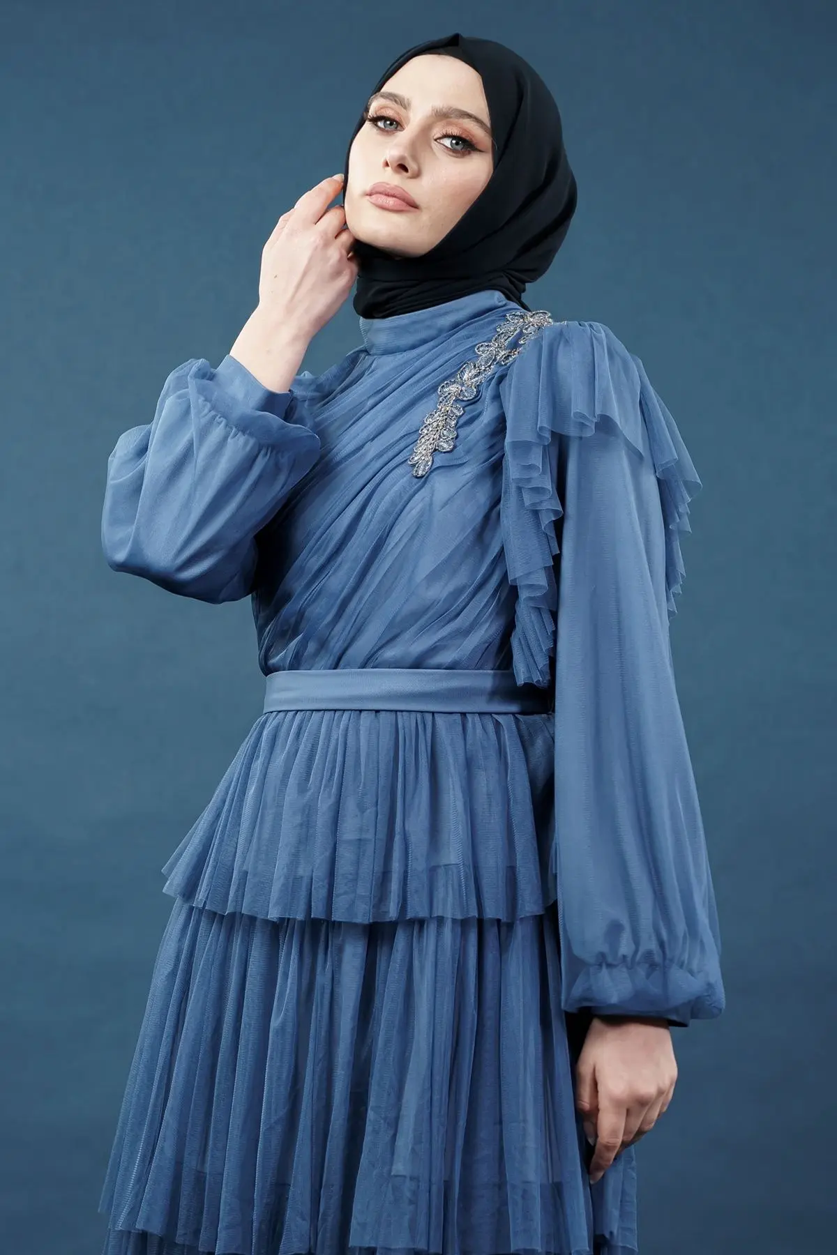 Indigo Collor Evening Dress-detail